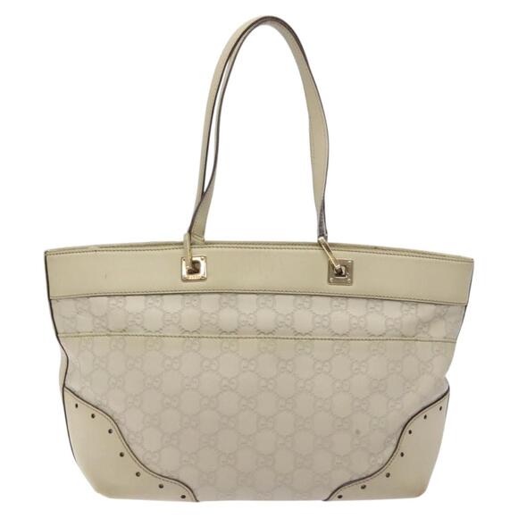 GUCCI GG Canvas Guccissima Tote Bag Leather White Gold - Picture 3 of 16